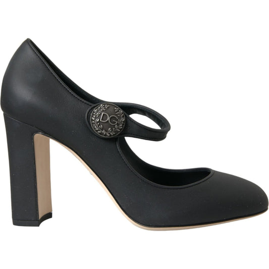 Black Leather Mary Jane Pumps Heels Shoes