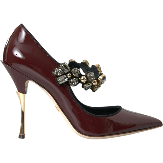 Bordeaux Leather Crystal Pumps Shoes