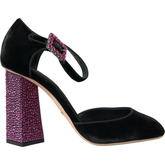 Black Velvet Strass Crystal Mary Janes Shoes