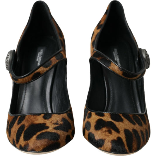 Brown Leopard Calf Hair Mary Jane Pumps Shoes