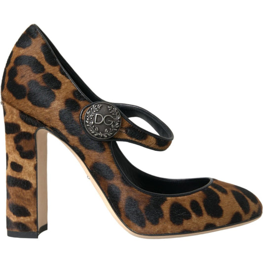 Brown Leopard Calf Hair Mary Jane Pumps Shoes