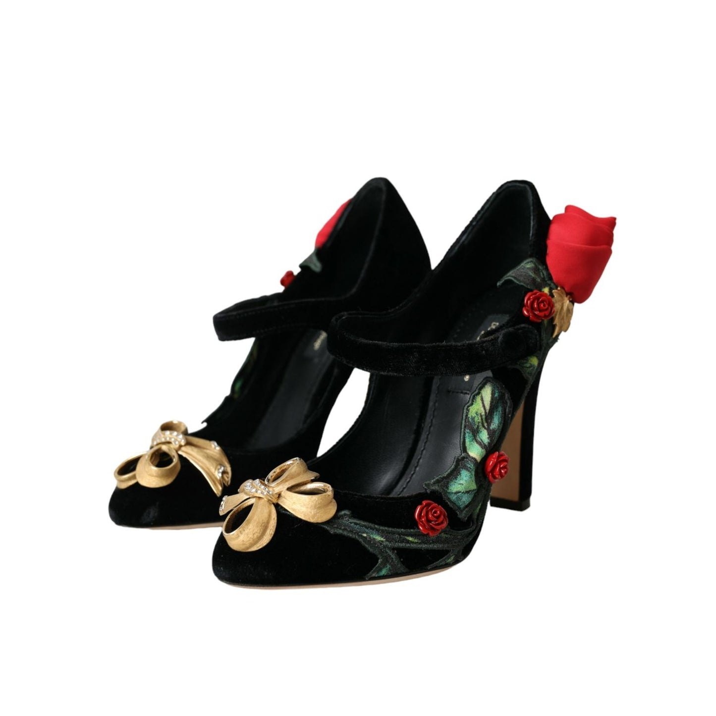 Dolce & Gabbana Black Roses Crystal Brooch Mary Jane Shoes Dolce & Gabbana