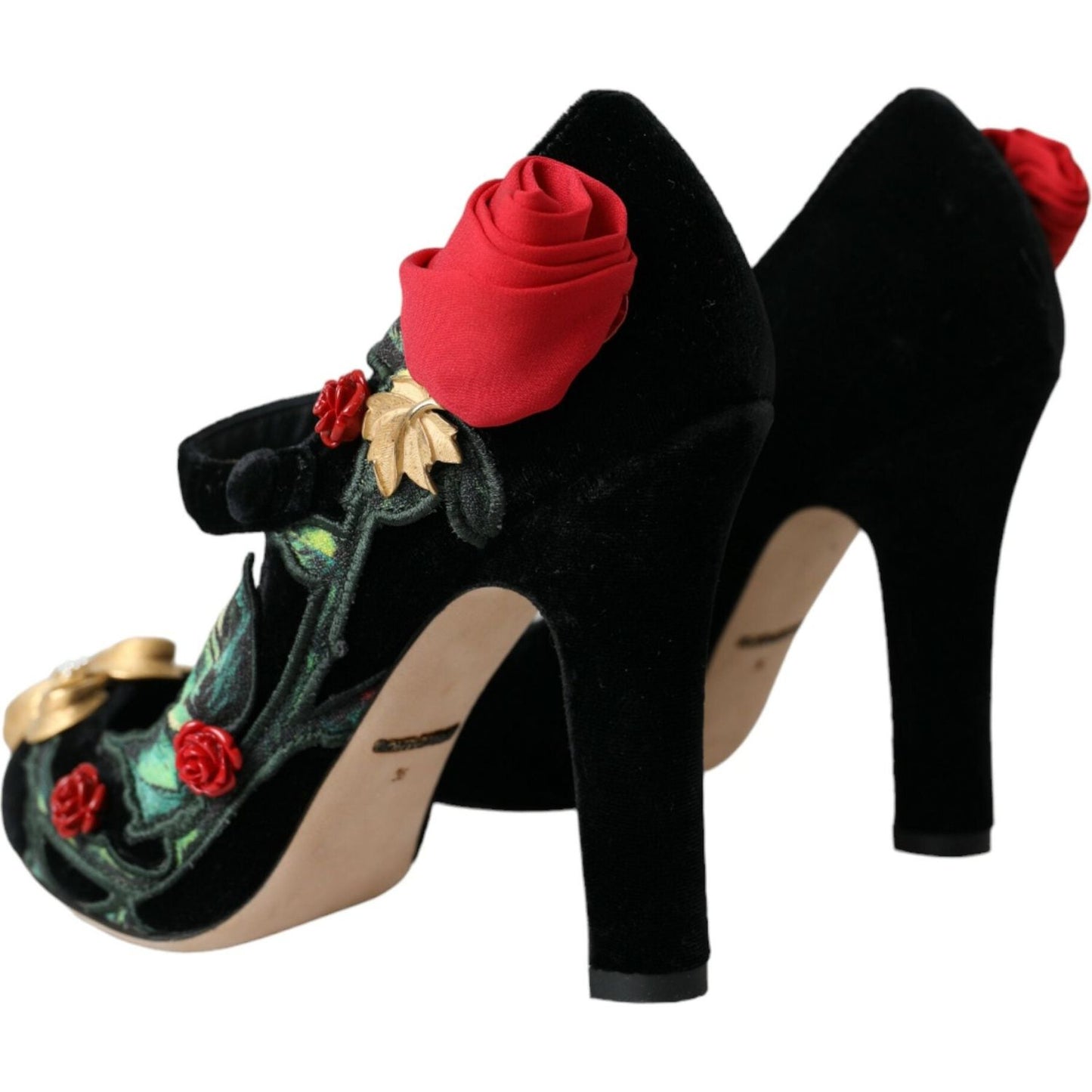 Black Roses Crystal Brooch Mary Jane Shoes