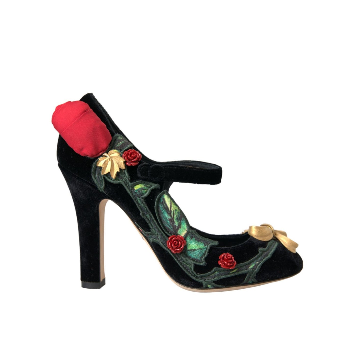 Dolce & Gabbana Black Roses Crystal Brooch Mary Jane Shoes Dolce & Gabbana