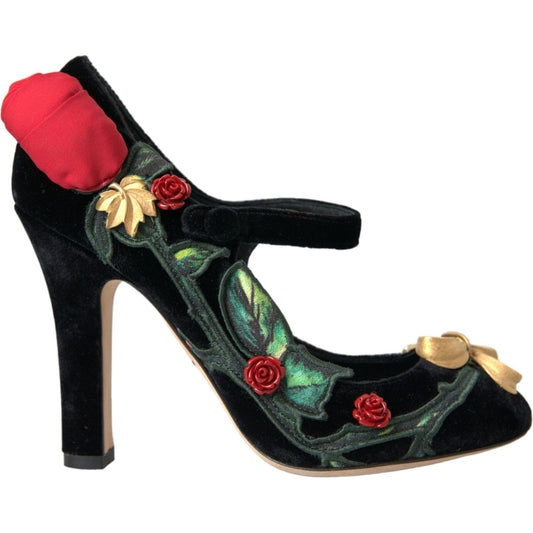 Black Roses Crystal Brooch Mary Jane Shoes