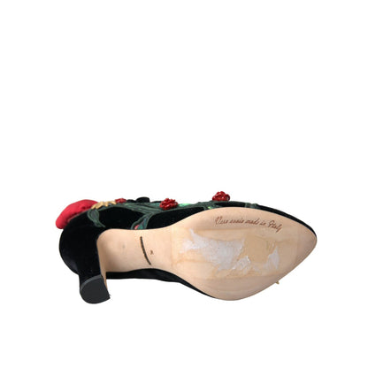 Dolce & Gabbana Black Roses Crystal Brooch Mary Jane Shoes Dolce & Gabbana