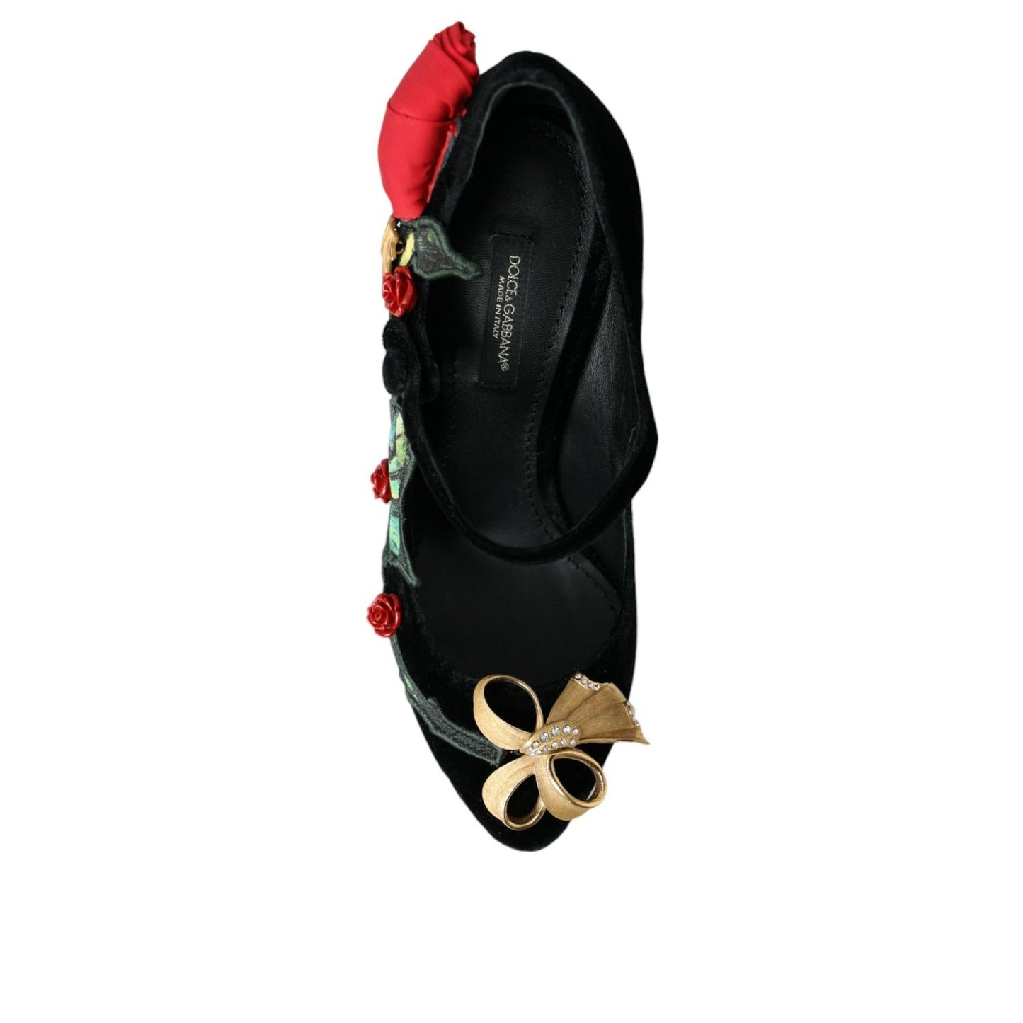 Dolce & Gabbana Black Roses Crystal Brooch Mary Jane Shoes Dolce & Gabbana