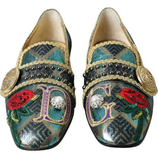 Multicolor Jacquard Embellished Loafers Shoes