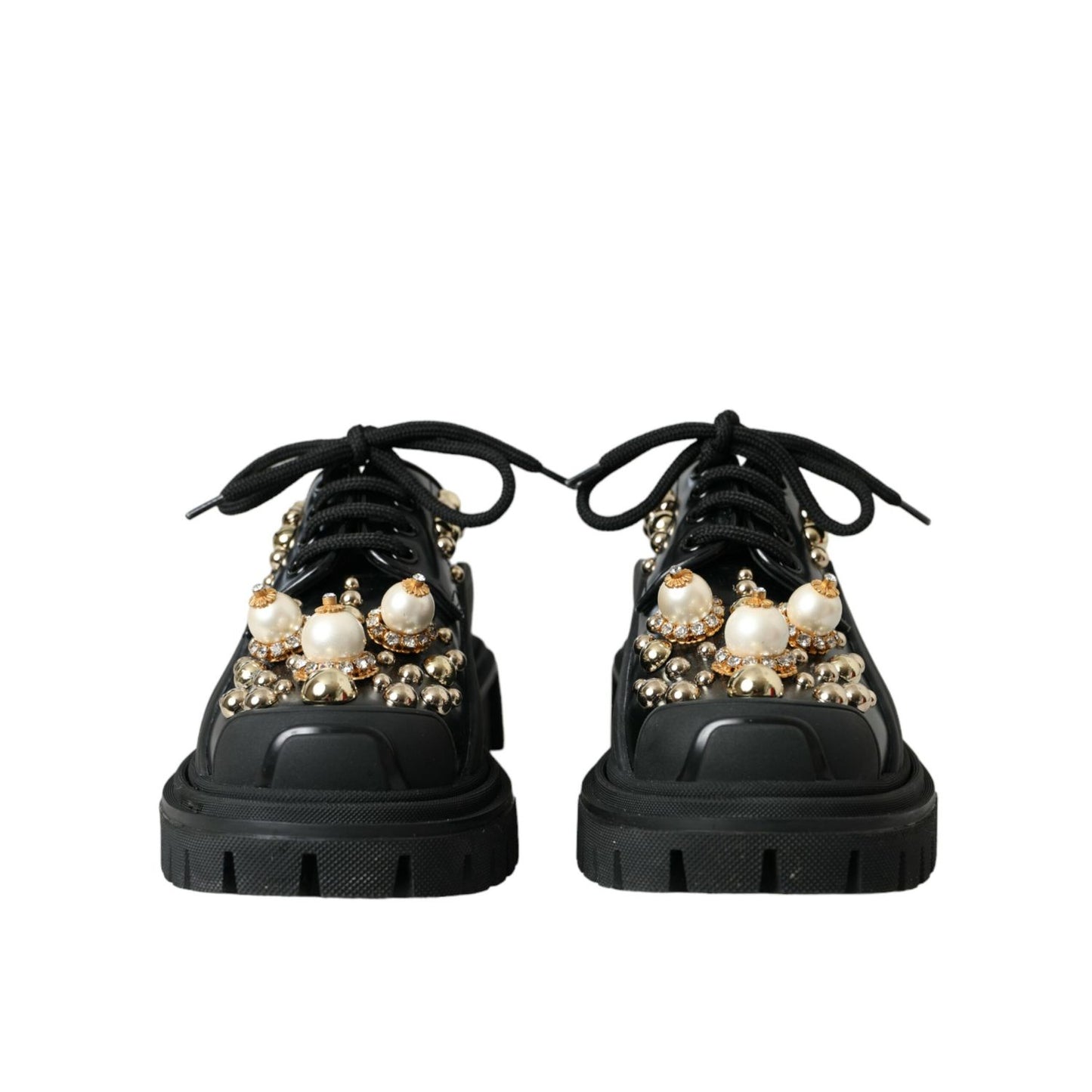Dolce & Gabbana Black Leather Trekking Derby Embellished Shoes Dolce & Gabbana