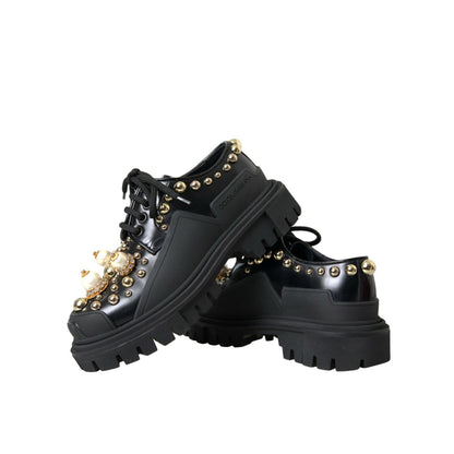 Dolce & Gabbana Black Leather Trekking Derby Embellished Shoes Dolce & Gabbana