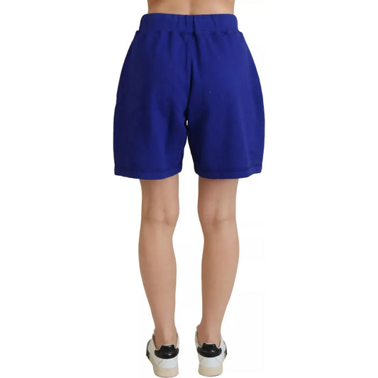 Blue Logo Cotton High Waist Sweatshorts Shorts