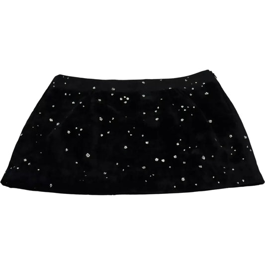 Black Embellished Mid Waist A-line Mini Skirt