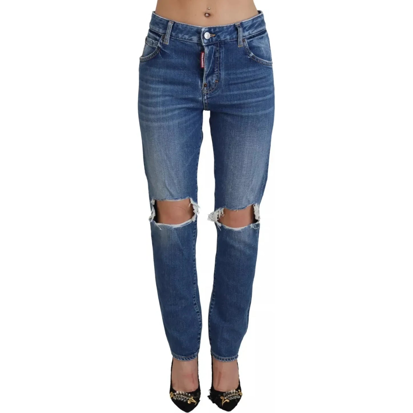 Cool Girl Blue Distressed Mid Waist Denim Jeans