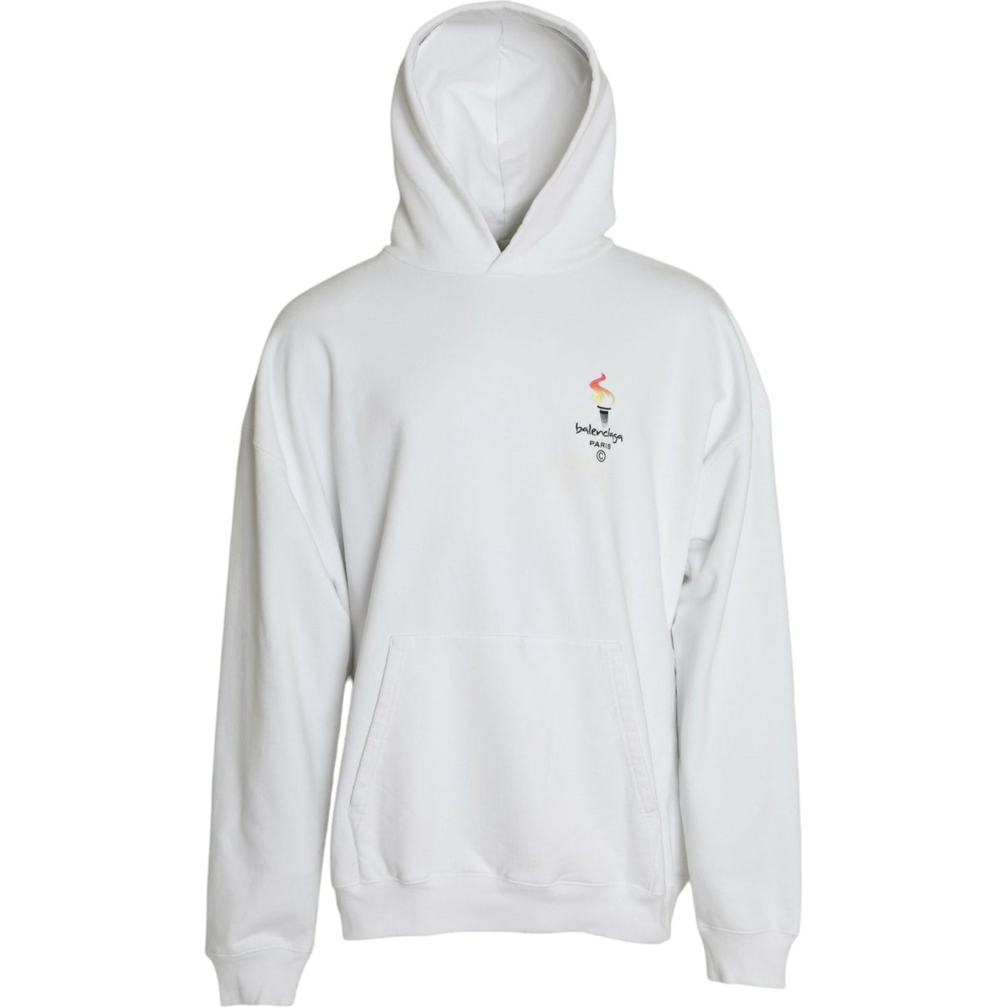 White Cotton Logo Hooded Pullover Sweatshirt Sweater