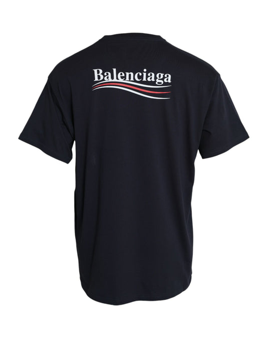 Balenciaga Dark Blue Cotton Logo Crew Neck Short Sleeves T-shirt Balenciaga