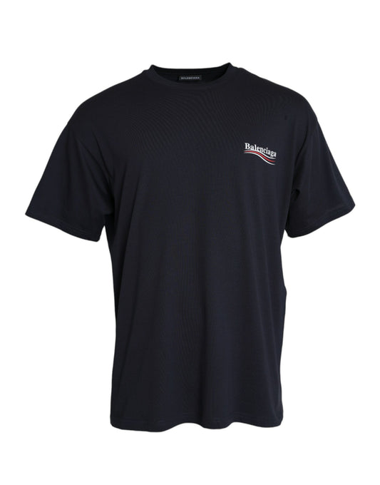 Balenciaga Dark Blue Cotton Logo Crew Neck Short Sleeves T-shirt Balenciaga