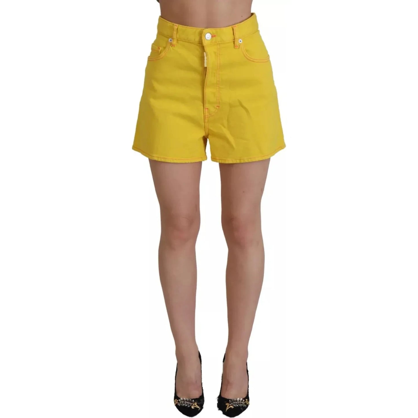 Yellow Cotton High Waist Baggy Women Hotpants Shorts