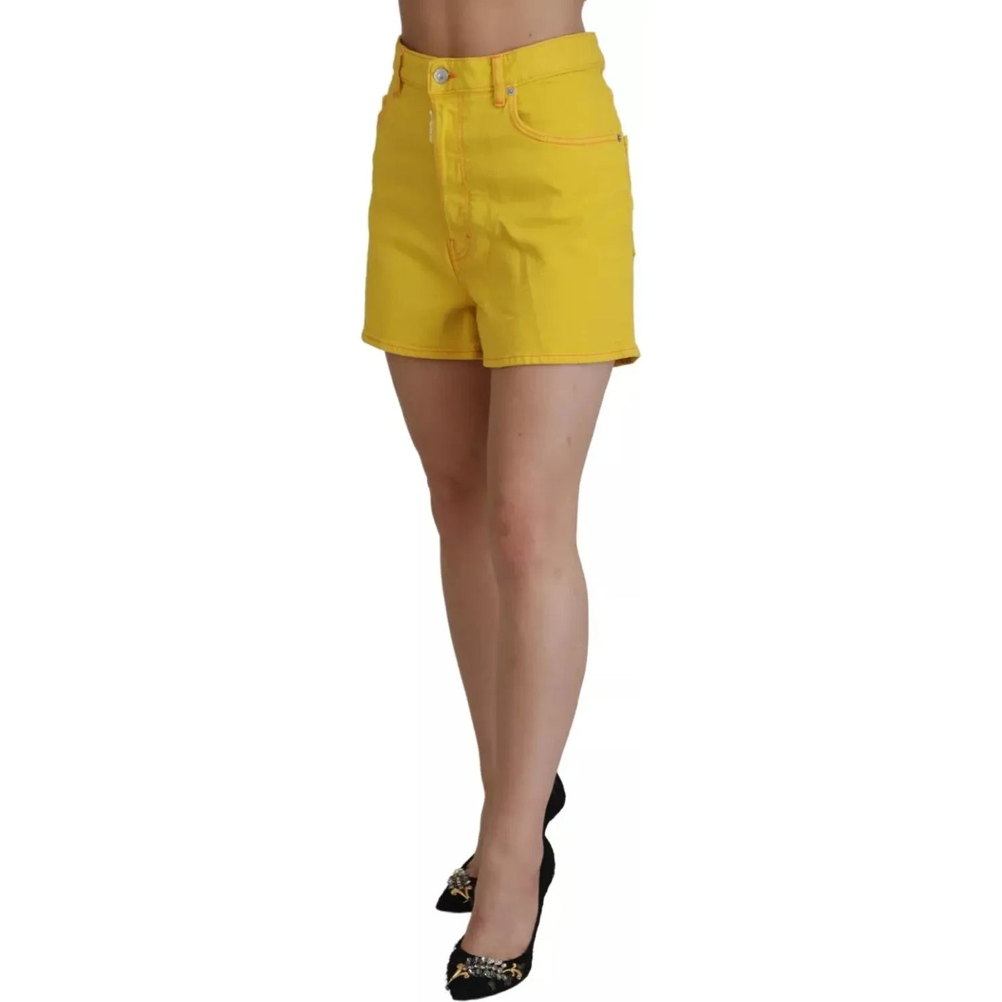 Yellow Cotton High Waist Baggy Women Hotpants Shorts