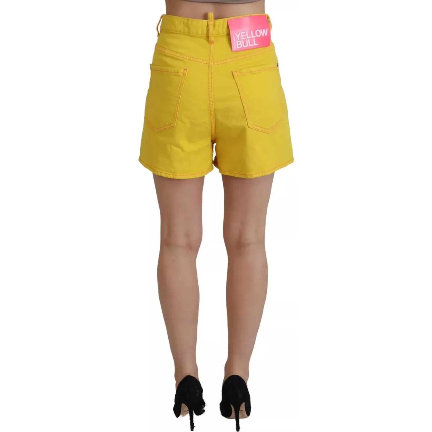 Yellow Cotton High Waist Baggy Women Hotpants Shorts