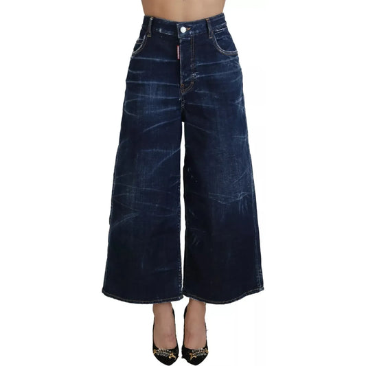 Blue Cotton High Waist Wide Leg Denim Jinny Jeans