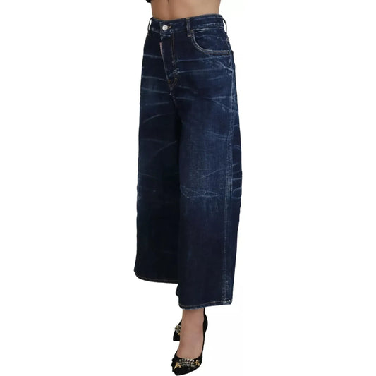 Blue Cotton High Waist Wide Leg Denim Jinny Jeans