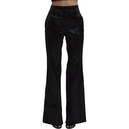 Black Viscose Super Flare High Waist Pants