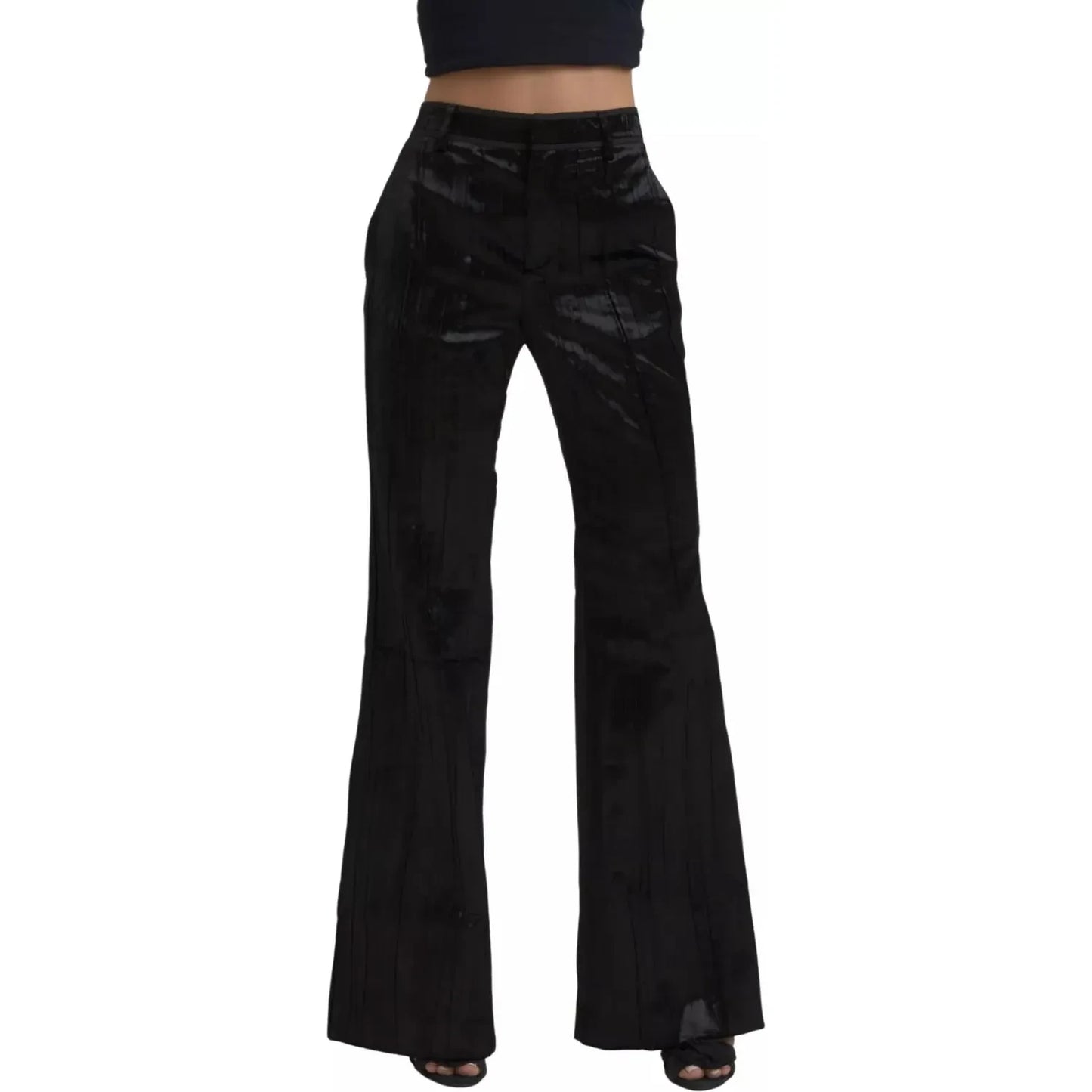 Black Viscose Super Flare High Waist Pants