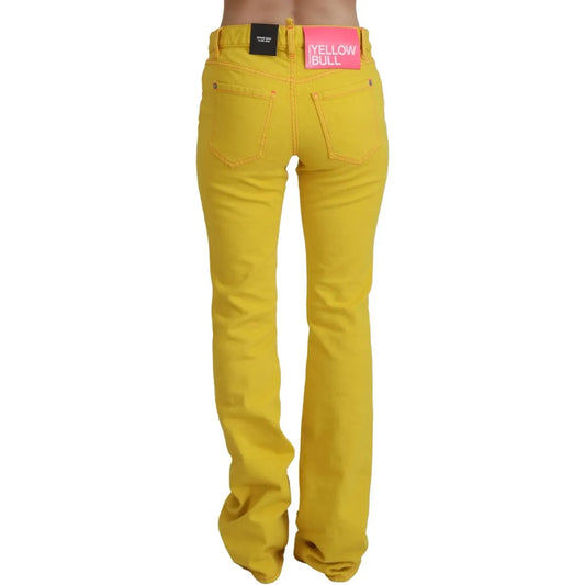 Yellow Cotton Mid Waist Flare Denim Trouser Jeans