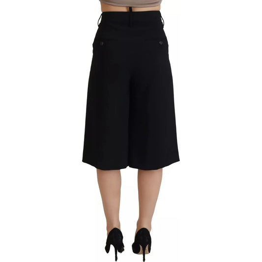 Black High Waist Wide Leg Cropped Trouser Pants