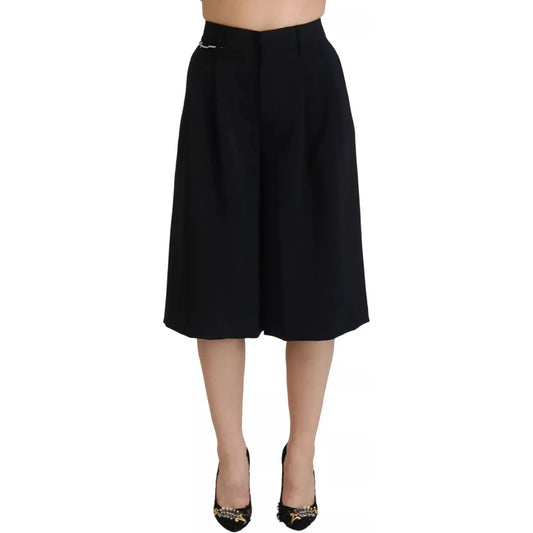 Black High Waist Wide Leg Cropped Trouser Pants