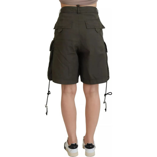 Green High Waist Cargo Bermuda Women Shorts