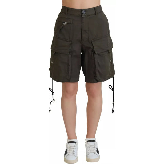 Green High Waist Cargo Bermuda Women Shorts