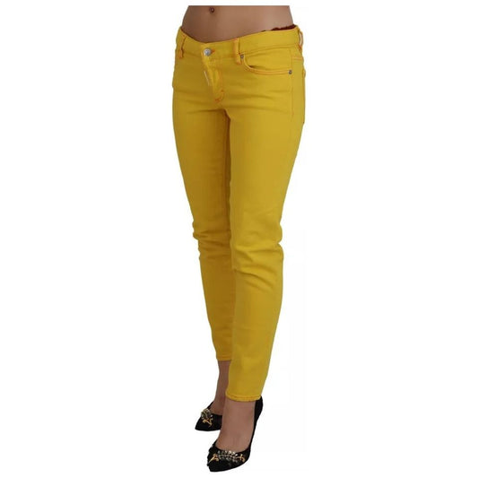 Yellow Cotton Low Waist Cropped Jennifer Denim Jeans