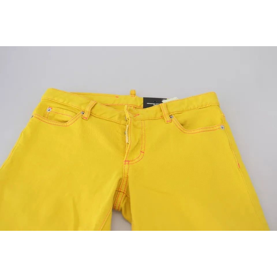 Yellow Cotton Low Waist Cropped Jennifer Denim Jeans