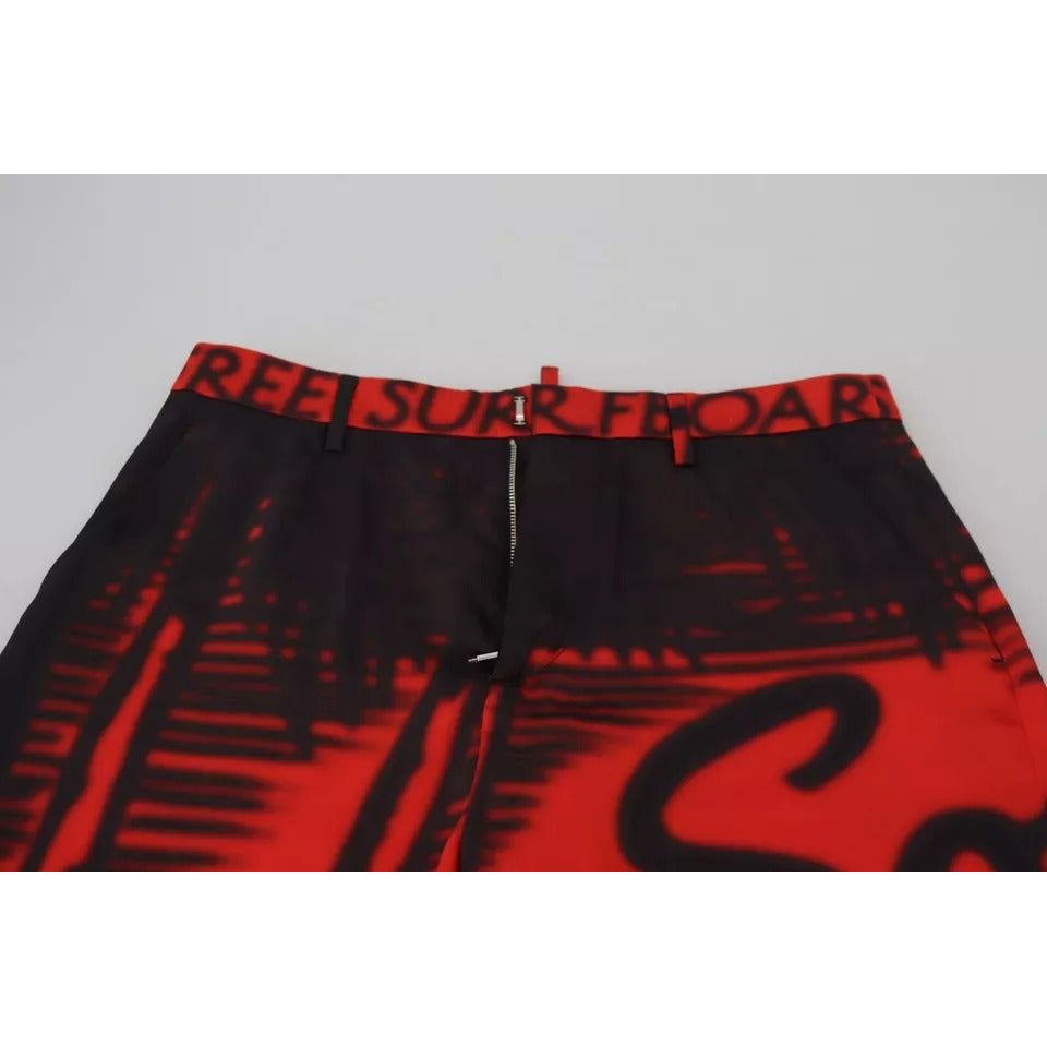 Red Printed High Waist Straight Pants