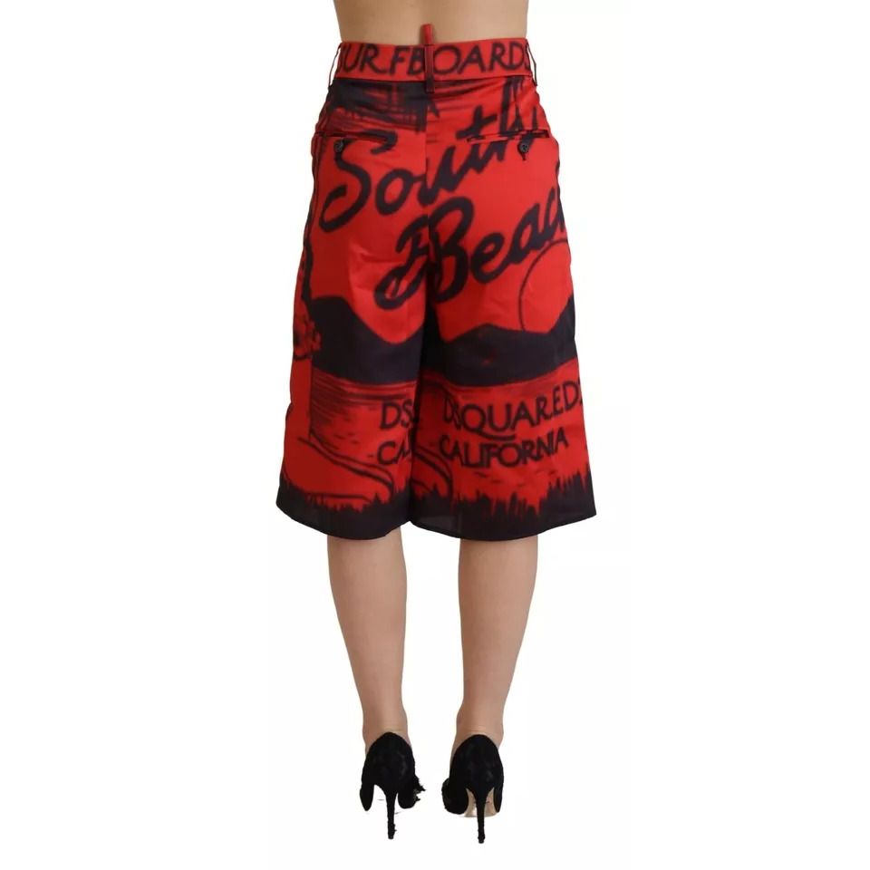 Dsquared² Red Printed High Waist Wide Leg Cropped Pants