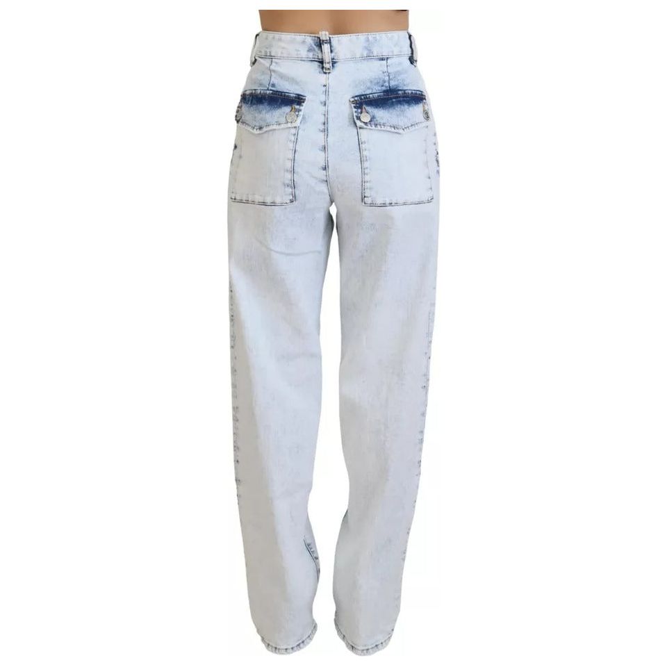 Light Blue Cotton High Waist Straight Denim Jeans