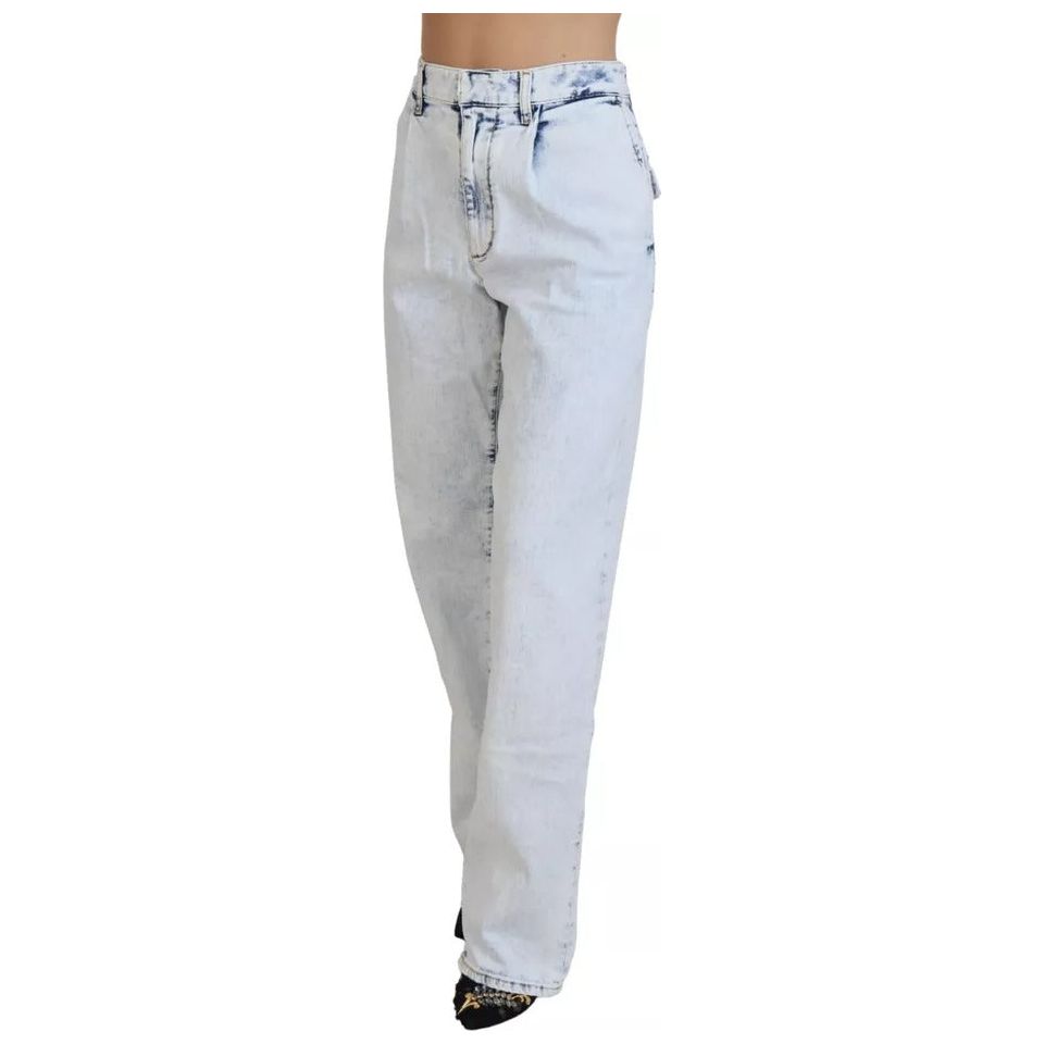 Light Blue Cotton High Waist Straight Denim Jeans