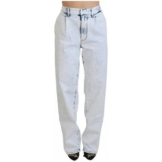 Light Blue Cotton High Waist Straight Denim Jeans