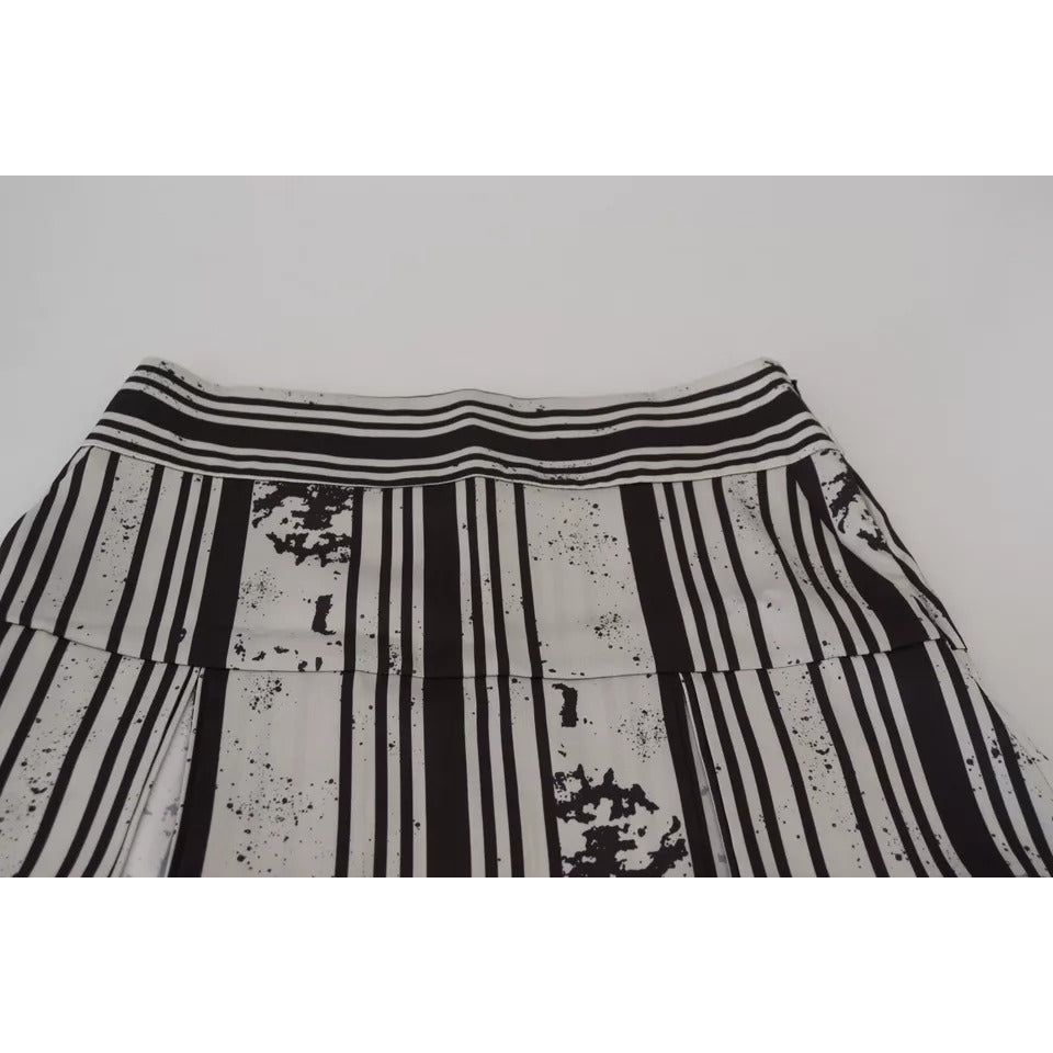 Gray Black Stripes Mid Waist A-line Mini Skirt