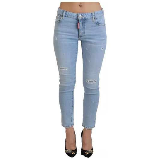 Blue Tattered Mid Waist Cropped Twiggy Denim Jeans