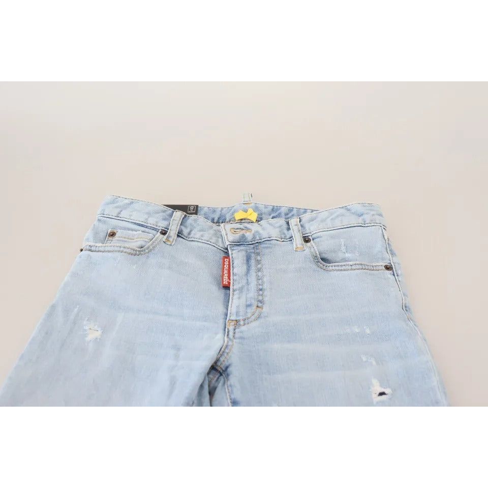 Blue Tattered Mid Waist Cropped Twiggy Denim Jeans