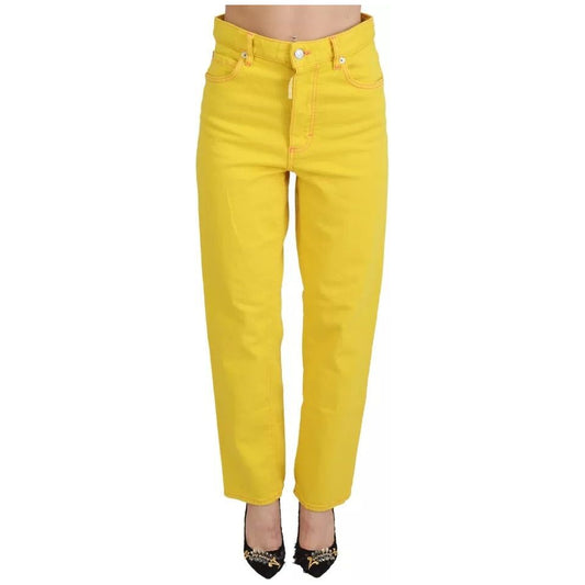 Yellow Cotton High Waist Straight Denim Boston Jeans