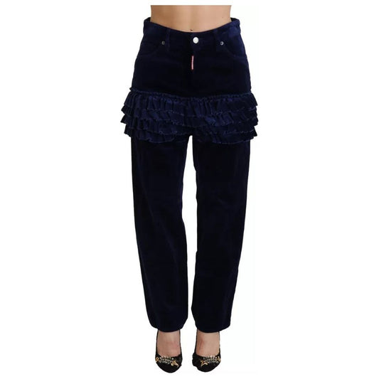 Blue Ruffles HighWaist Cotton Denim Boston Fit Pants