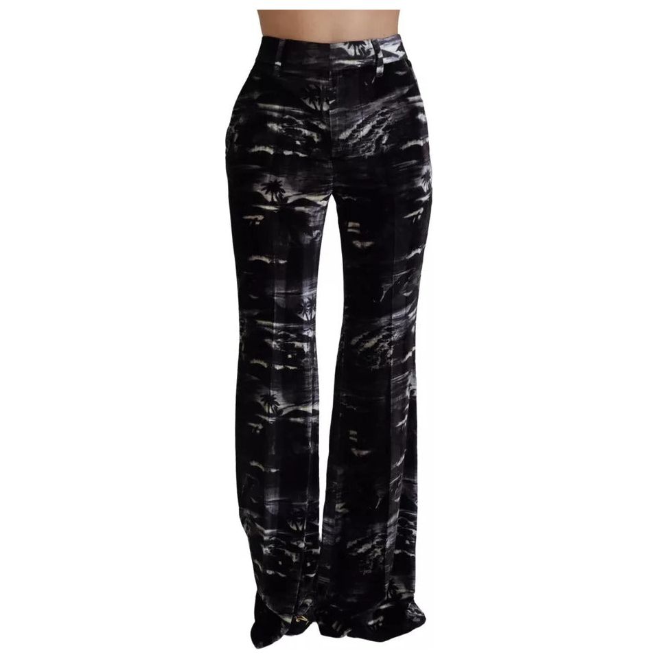 Black Printed High Waist Super Flare Pants