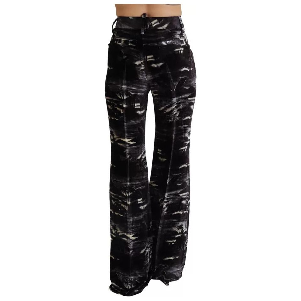 Black Printed High Waist Super Flare Pants