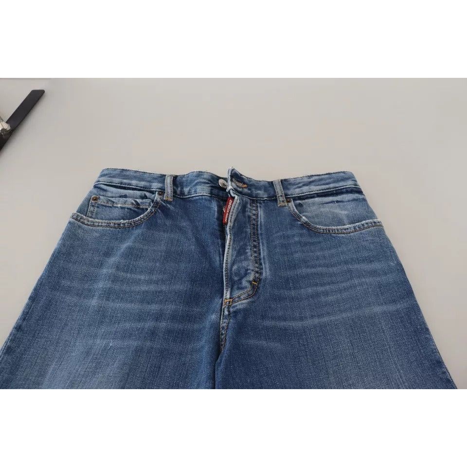 Blue Distressed High Waist Straight Denim Jeans