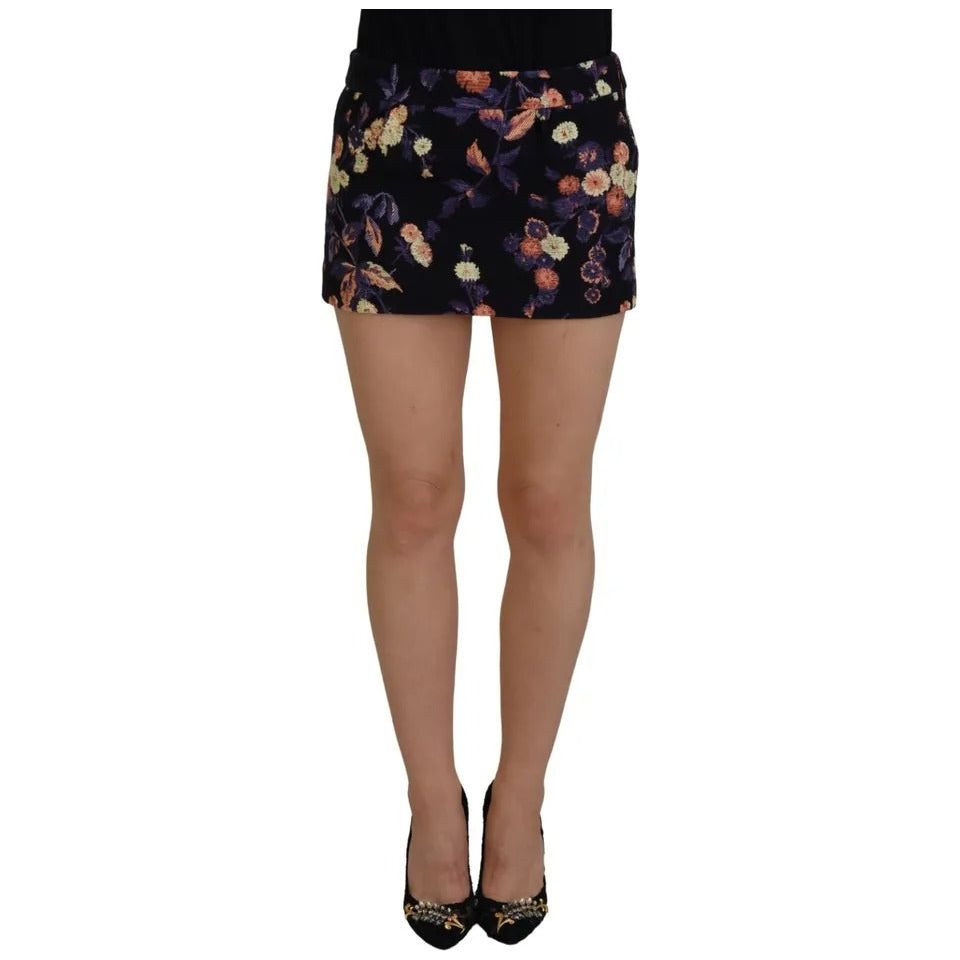 Black Floral Embroidery Mid Waist A-line Mini Skirt