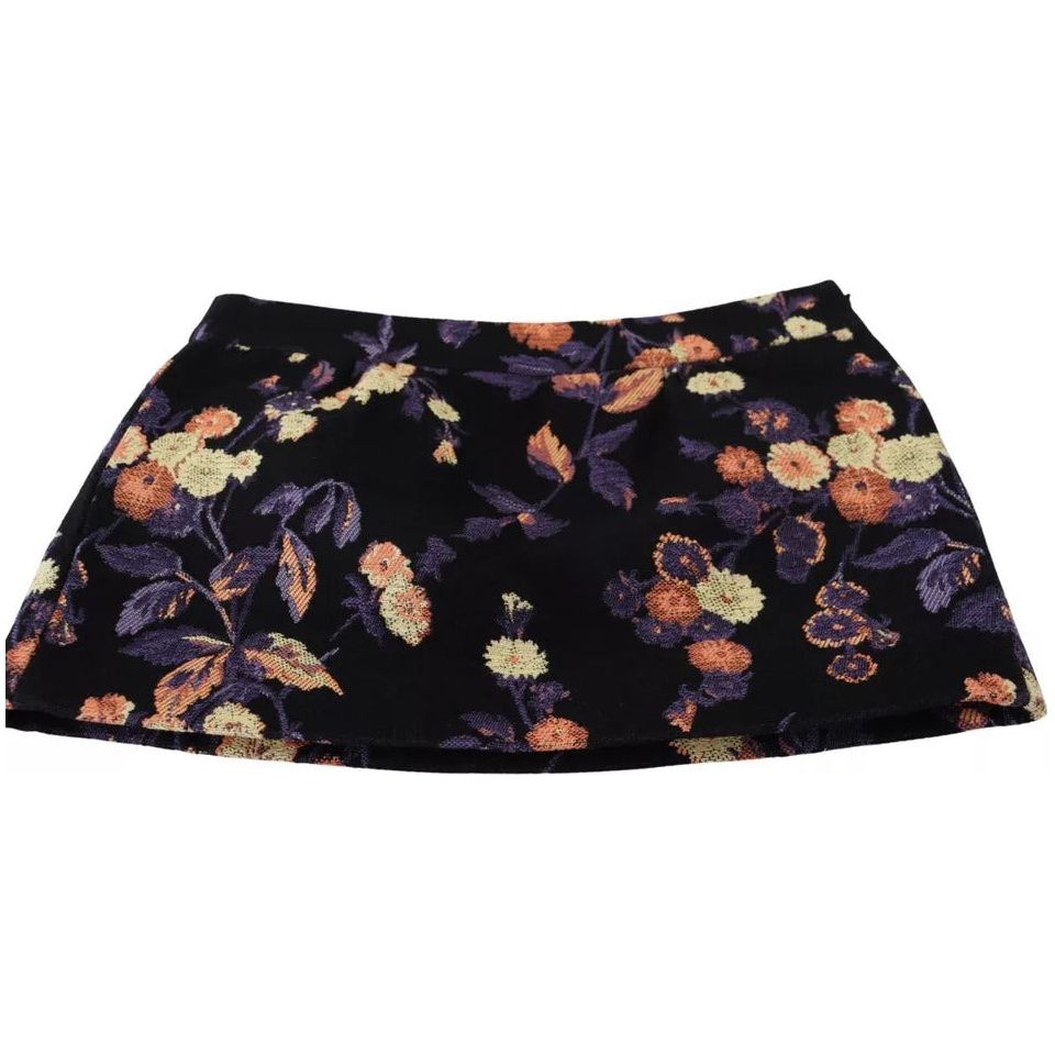 Black Floral Embroidery Mid Waist A-line Mini Skirt