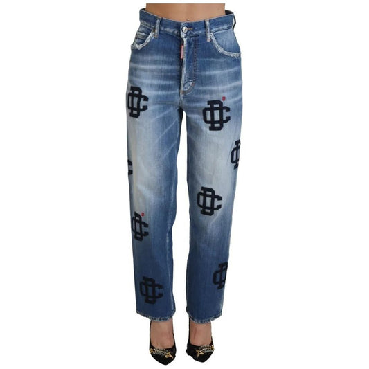 Blue Washed High Waist Straight Denim Boston Jeans